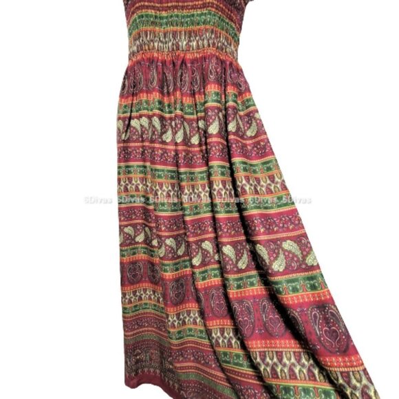 Smocked Red Burgundy Paisley  Dress  Midi Dress Size S - Picture 3 of 8